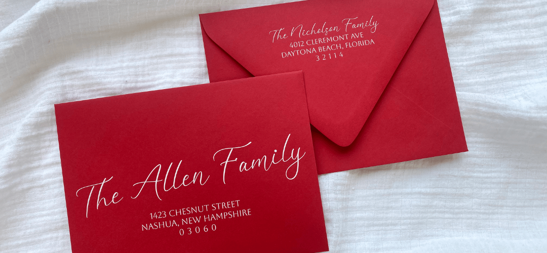 Scarlett red wedding envelopes printed in white ink by LCI Paper