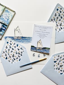 invitation suite by Haley Brown using LCI Paper placid blue envelopes and envelope liner printing services
