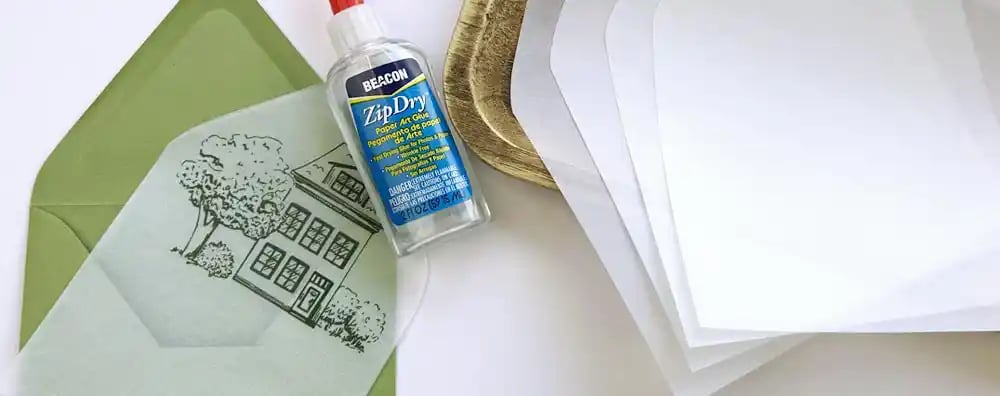 Glue for see through envelope liner paper