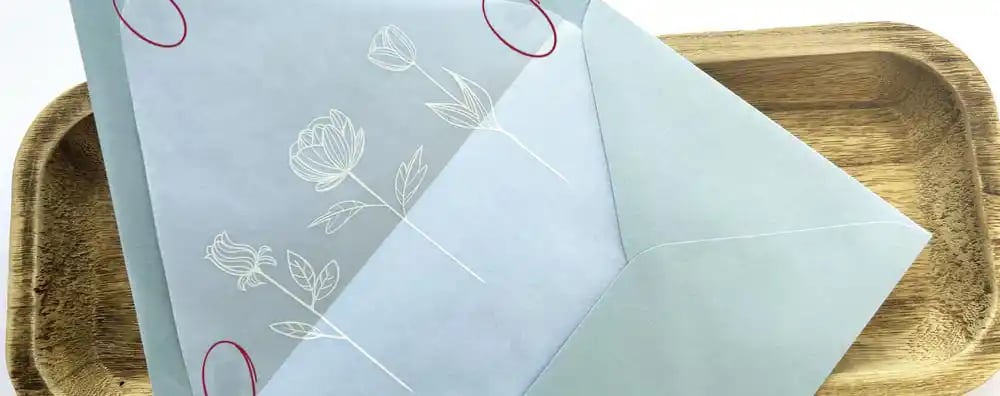 Vellum envelope liners attached with double sided tape