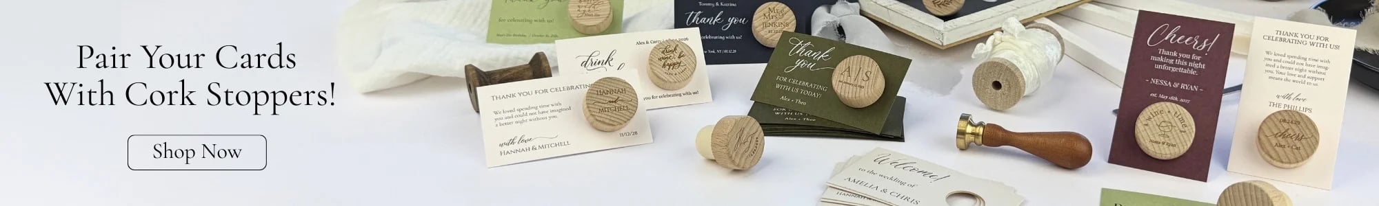 shop all new customizable predesigned cutout cards and coordinating personalizable cork bottle stoppers