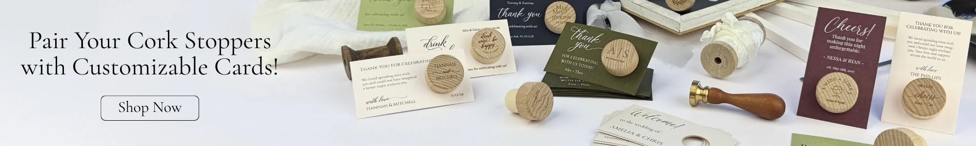 shop all new customizable predesigned cutout cards and coordinating personalizable cork bottle stoppers