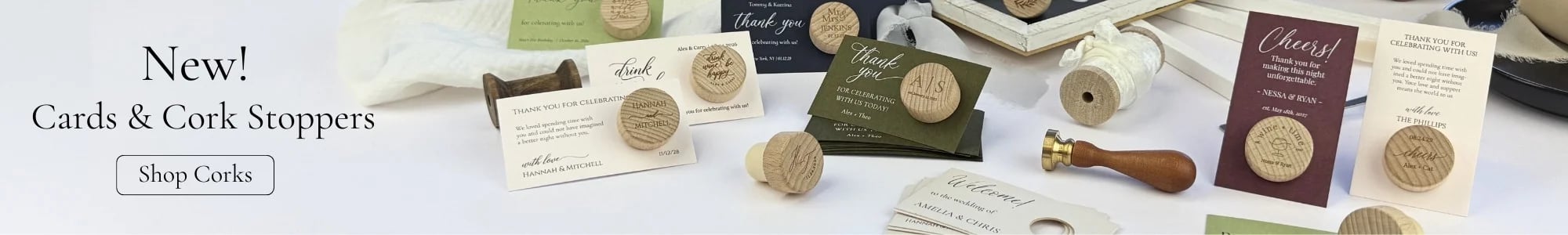 shop all new customizable predesigned cutout cards and coordinating personalizable cork bottle stoppers
