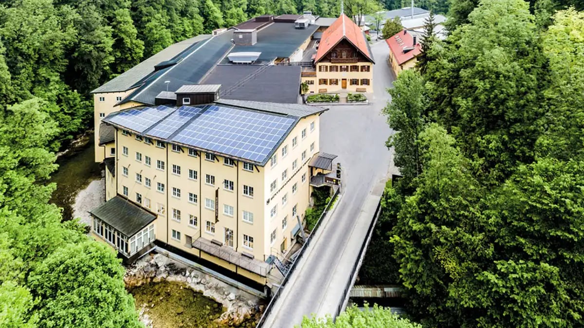 Mangfall River generates hydropower for Gmund paper mill