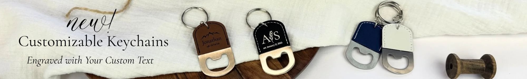 Shop new Personalized bottle opener keychains, custom engraved with your choice of text with LCI Paper