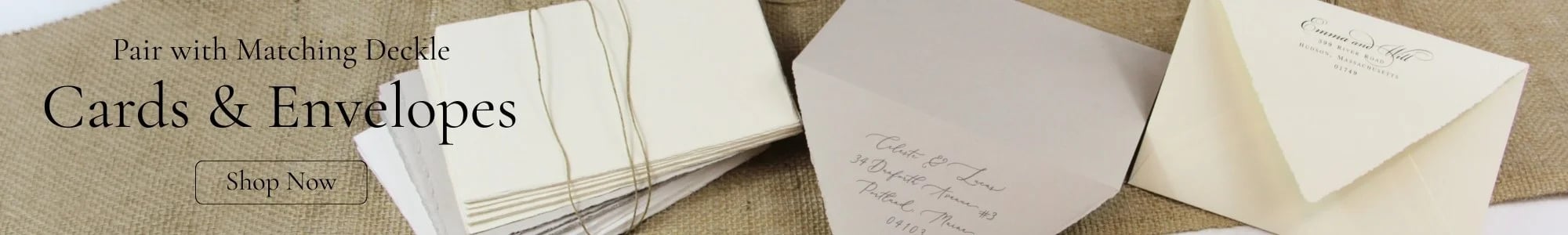 pair Deckle Edge Place Cards with matching Deckle Cards & Envelopes, blank or printed with LCI Paper