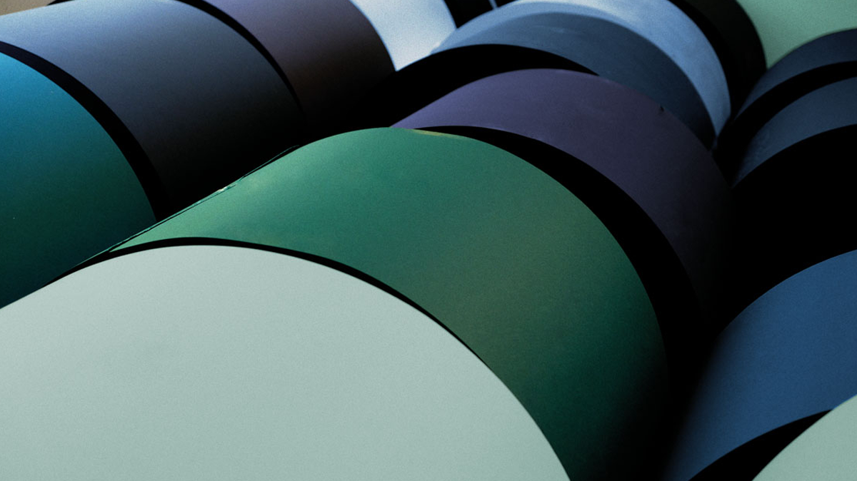 Rolls of Gmund paper at the mill