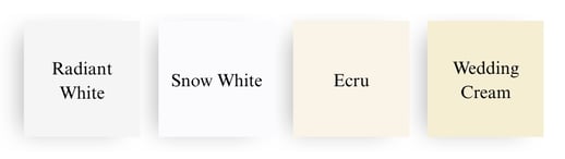 color comparison of Radiant White swatch to Snow White swatch and Ecru to Wedding Cream