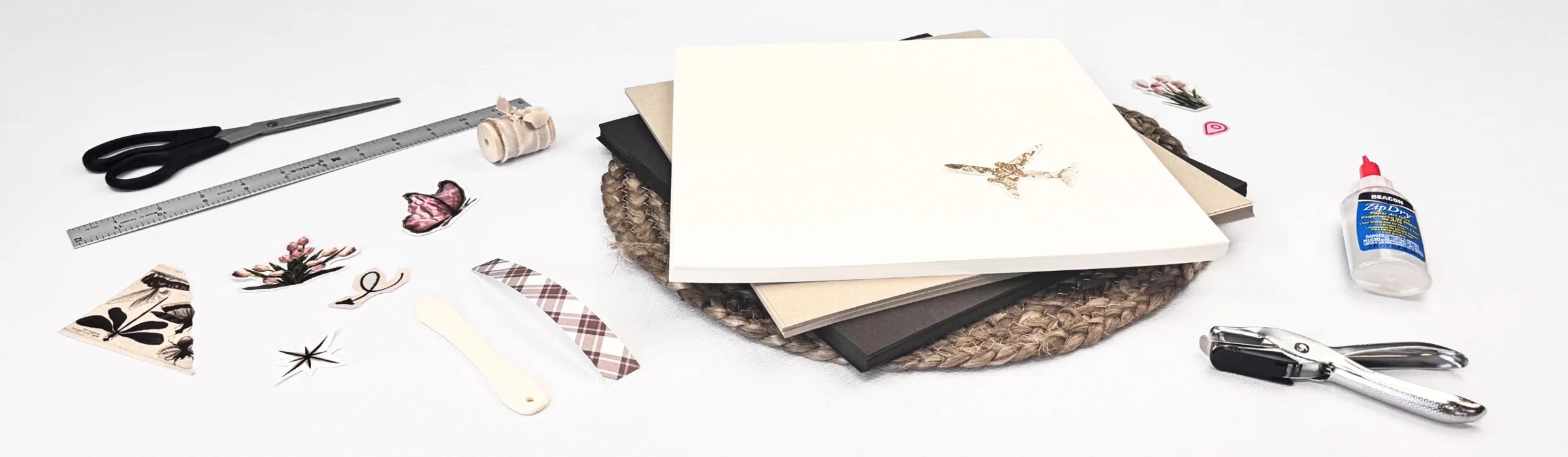 scrapbook workshop area featuring 12x12 Wood Grain, Kraft Desert Storm, and LCI Felt textured scrapbook papers