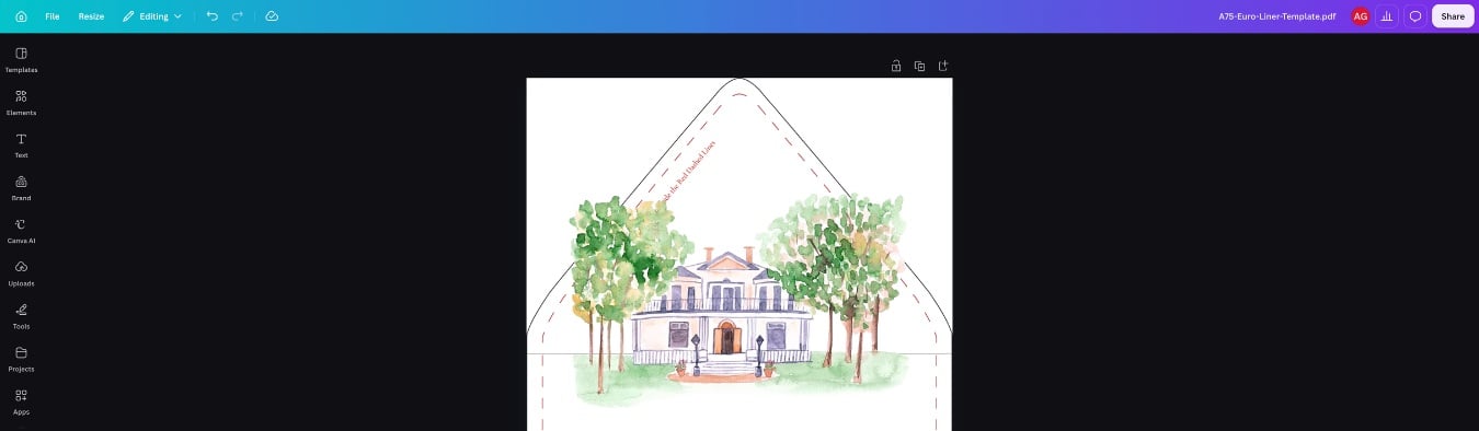 example envelope liner design created in Canva using LCI Paper's free liner templates